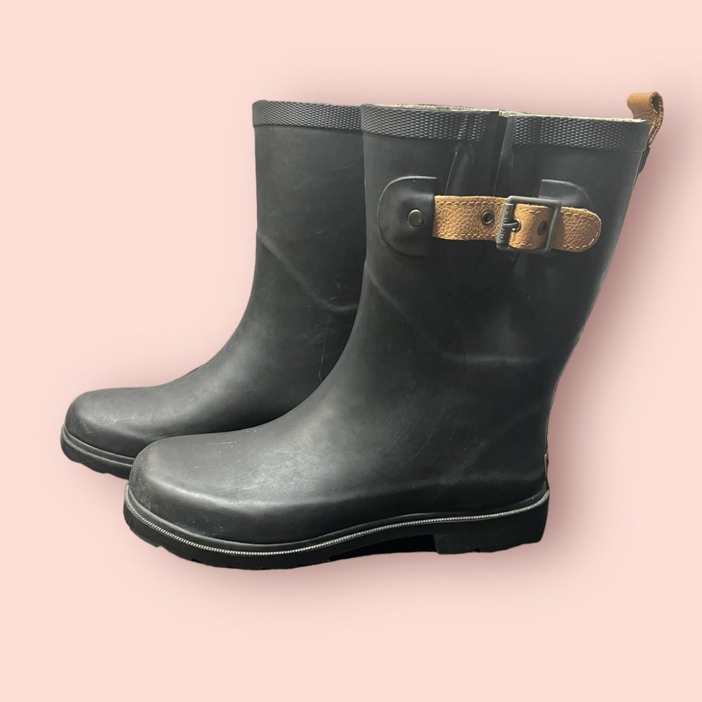 Chooka Top Solid Mid Black Rubber Mid Calf Pull On Rain Boots Sz 6